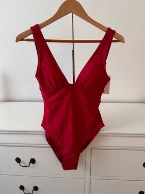 Quince Red One Piece Swimsuit Size Small NWT V Neck
